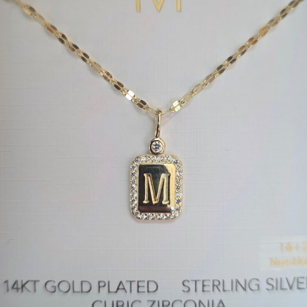 Olivia & Jackson Letter "M" Necklace, 14K Gold Plated Sterling Silver